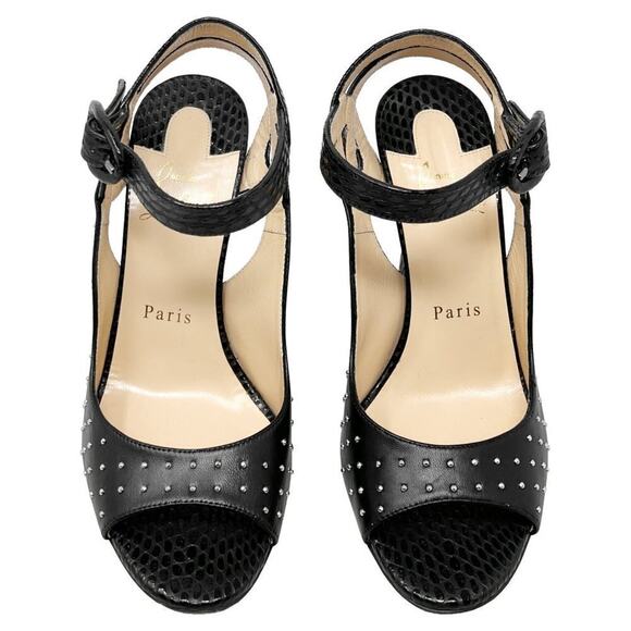 Christian Louboutin Loopinga 100 Studded Black Leather Sandals Size 36.5 - Picture 2 of 10